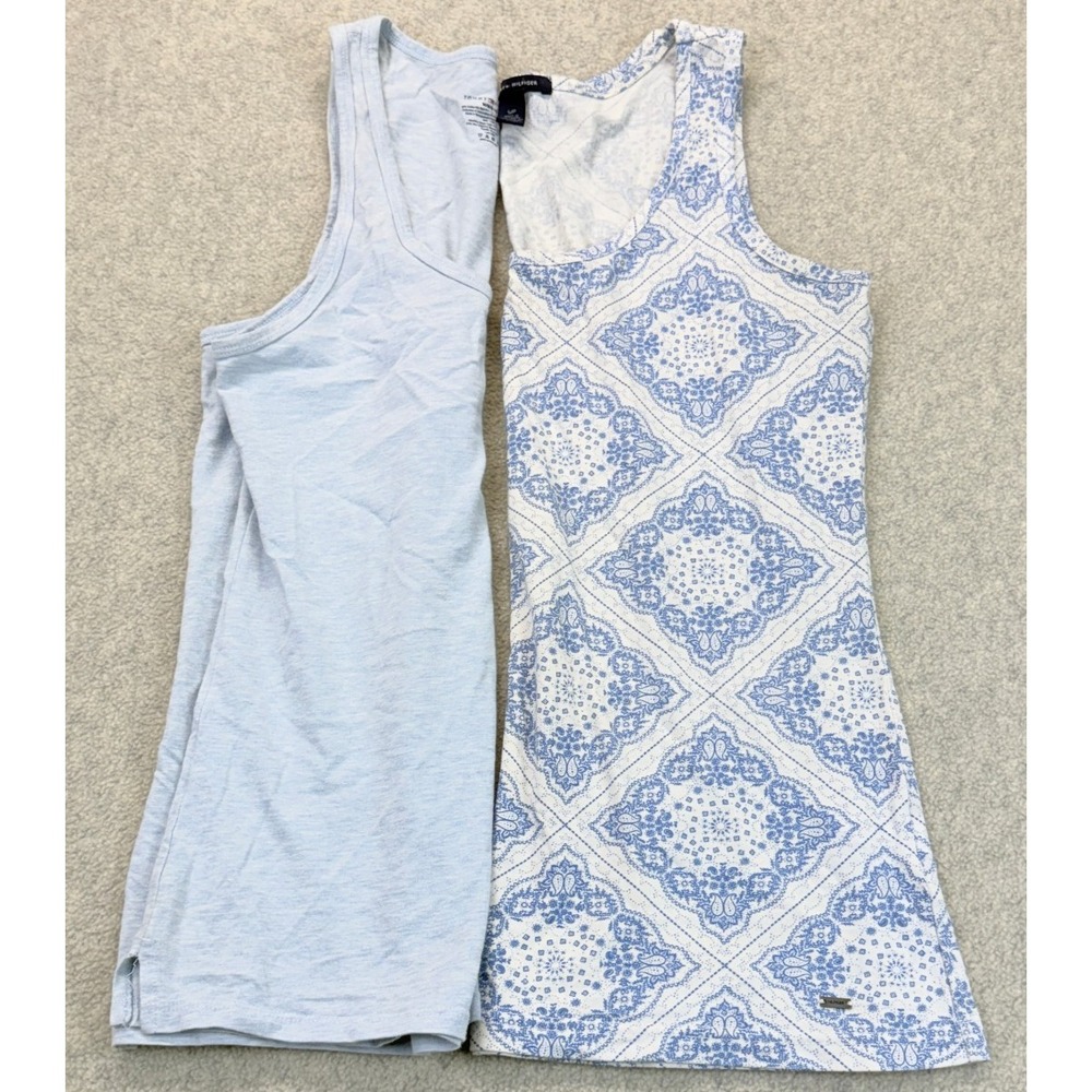 Tommy Hilfiger Womens Tank Top Blue Scoop Neck Sleeveless Casual S/M Lot Of 2